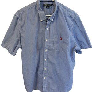 U.S. Polo Assn. Mens Blue Gingham Button-Down Short Sleeve Shirt XL